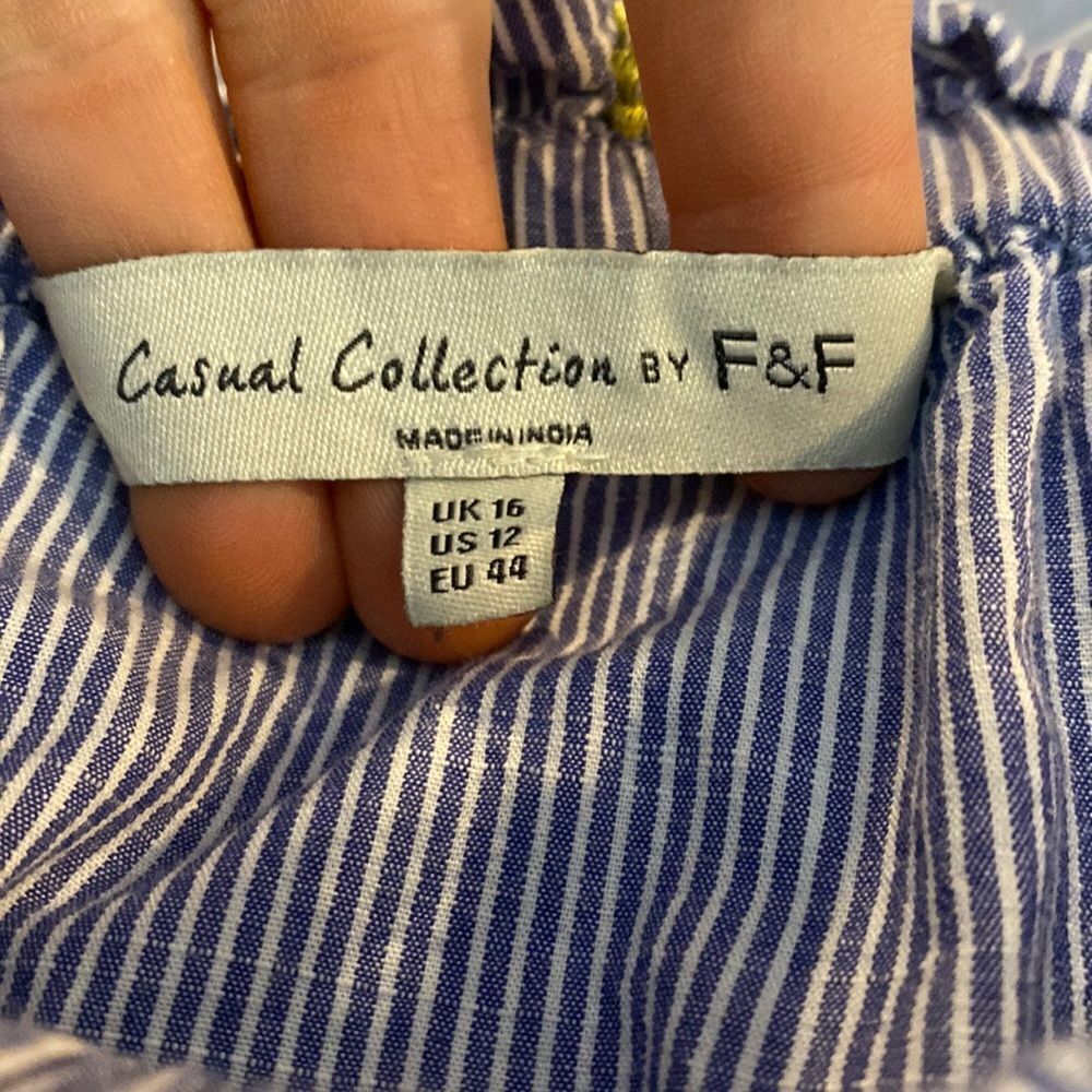 Casual Collection by F & F blue white pinstripe embroidered off shoulder blouse - Picture 3 of 6